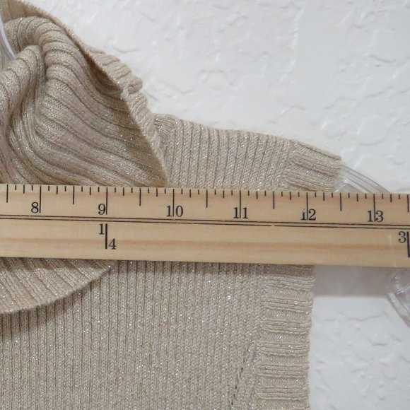 Raisey* Women's Short Sleeve Cowl Neck Straight Hem Ribbed Metallic Blouse~Large - Picture 5 of 9